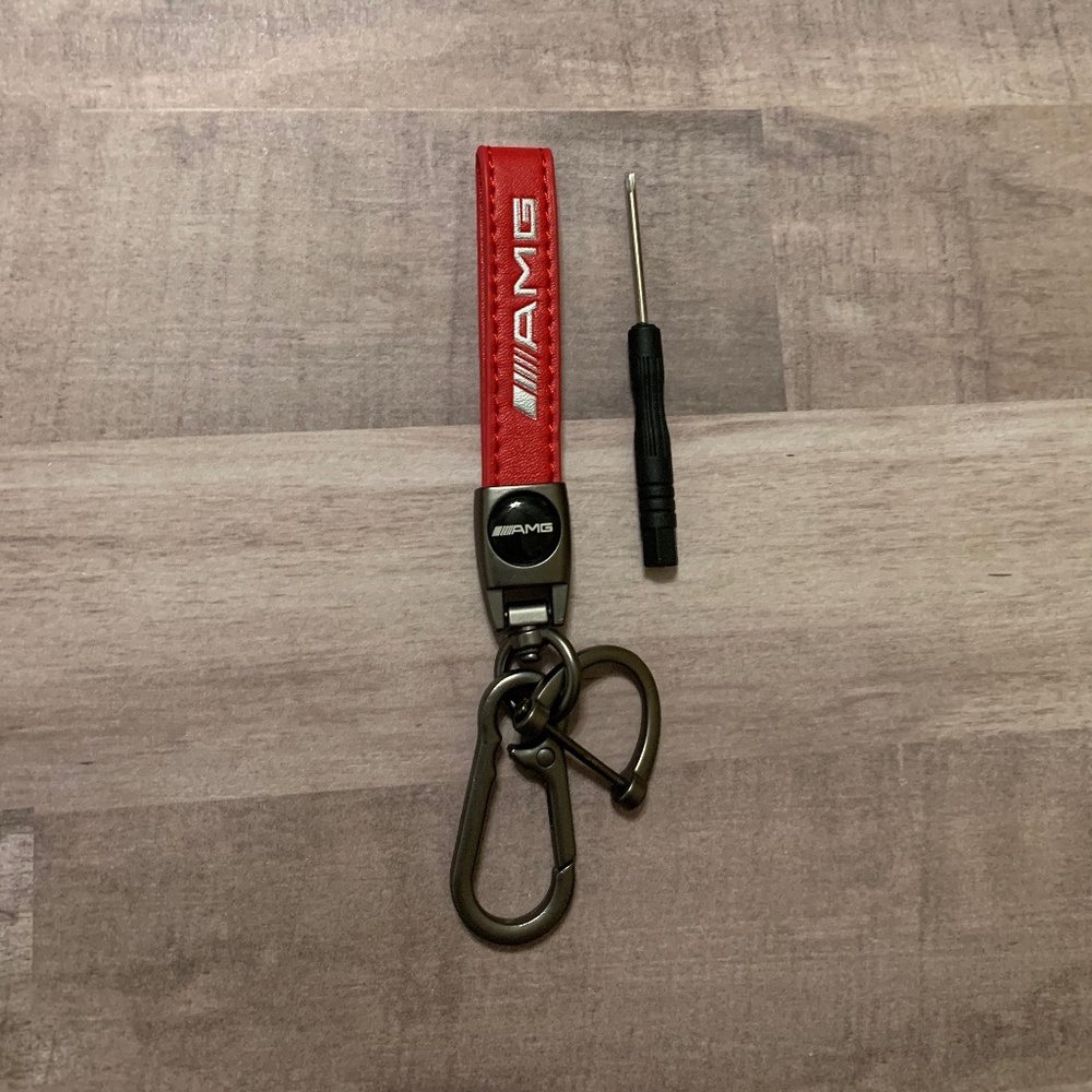 Mercedes AMG Key Fob Leather Key Ring Lanyard Red